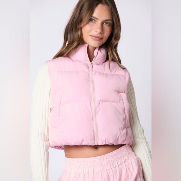 PINK PUFFER VEST WITH SATIN BOW - Picture 1 of 6